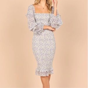 Petal & Pup Bonita Square neck Midi dress - Blue Floral